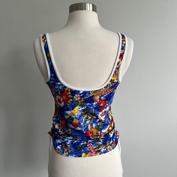 Cazimi Scoop Neck Ruched Side Tankini Swimwear Top Blue Hula Tropical 12 - Picture 4 of 6